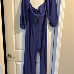 Fashion Nova Deep Purple Off-Shoulder Jumpsuit